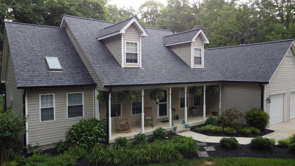 Owens Corning Duration Roofing System - Slatestone Gray - Lexington Park - Maryland - USAA Insurance - Roof Inspection - Black gutters Owens Corning Duration Roofing System - Slatestone Gray - Lexington Park - Maryland - USAA Insurance - Roof Inspection - Black gutters